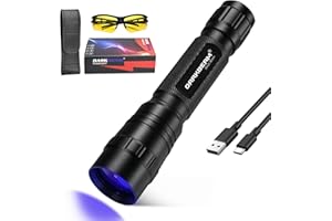 ‎DARKBEAM DARKBEAM Latarka UV 365 nm, światło czarne światło, mini mocna lampa drewniana, USB-C do ładowania, LED 10 W, ultrafioletowe, kieszonkowe wykrywacz moczu dla zwierząt domowych, do minerałów, szkła