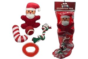 PET LIVING Dog Pack of 5 Interactive Christmas Pet Chew Toy Squeak Honking Dog Toys Santa Ginger Ball & Rope Xmas Puppies Doggy Toys Xmas Gift Pack (Pack Of 5)