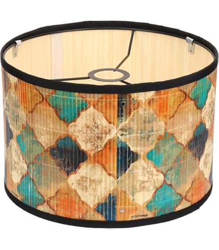 Paralume In Bambù Con Motivo Geometrico - Tamburo 30x20 Cm Per Lampade E27 - Foto 3