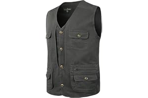 Oralidera Hombre Chaleco Tipo Safari Multibolsillos Chaleco Exterior de Algodón Chaleco de Pesca Acampa Fotografía Chaquetas sin Mangas