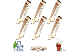 WUBAYI 6 pinzas de acero inoxidable para azúcar de hielo, pinzas dulces, pinzas de hielo, pinzas de cocina pequeñas, mini pinzas gruesas para servir, glaseado, pinzas de cocina (oro rosa)