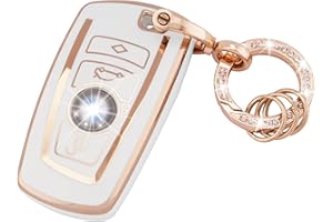Koaudb Coque de protection complète pour clé de voiture BMW, coque souple en TPU Smart Key avec porte-clés pour BMW 1 3 4 5 6 7 Series X3 X4 GT3 GT5 3 4 boutons Smart Key Fob Case (R-BM-4A-W)