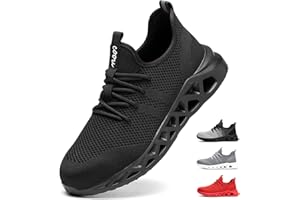 TBNOI Obuwie ochronne dla mężczyzn i kobiet, S3, z poduszką powietrzną, buty robocze, lekkie, sportowe, antypoślizgowe, z amortyzacją, stalowy nosek