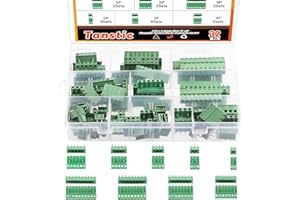 Tanstic 32 Sets Terminal Blocks, 5.08mm Pitch 2/3/4/5/6/7/8/9/10 Pin 10A 300V PCB Mount Screw Pluggable Male Female Terminal Block Connector