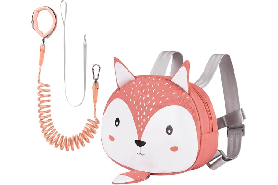 Bebamour Animal Toddler Backpack with Reins Mini Bag with Safety Leash for Children Portable Backpack Rucksack with Safety Harness for Boys and Girls, Orange Squirrels
