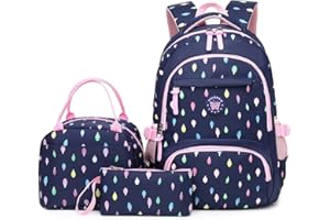 Tanou Mochilas Escolares Niña, 3 Piezas con Bolsa Térmica Estuche, 32 Litros Mochila Escolar para Primaria Secundaria, Mochila Colegio para Niñas de 7-14 Años, Azul