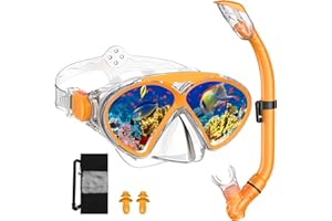 JEMULICE Maschera Subacquea Bambini, Set da Snorkeling per Bambini con Tubi a Secco e Occhiali da Snorkeling Anti-Fog Panoramica a 180 Gradi, Snorkel Set, Maschera Snorkeling per Bambino e Adolescenti