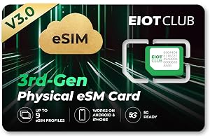EIOTCLUB V3 fysiskt eSIM-kort för iPhone och Android, upp till 9 profiler