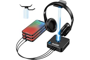 ALACOO RGB Headphone Stand with 3 USB Charger Port Desktop Gaming Headset Holder Hanger for Home, Office and Gaming, DJ, Wireless Earphone Display, Headphone Hook (RGB-B)