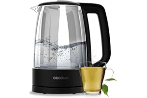 Cecotec Bollitore Elettrico per Acqua da 1,7 L ThermoSense 320 Clear. 2200W, Corpo in Vetro di Borosilicato di Alta Qualità, Indicatore Luminoso, Base con Rotazione a 360º, Sistema di Sicurezza