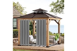 ‎BAYUE BAYUE Outdoor Vorhang Wetterfest mit Ösen, Blickdicht Wasserdicht Outdoor Gardine 1 Stück für Garten Terrasse Pavillon Veranda Balkon, grau B132XH244cm