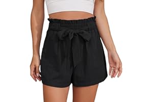 Anelune Kurze Hose Damen Freizeit Shorts Damen Elastischer Bund mit Gürtel Breites Bein Casual Damen-Shorts
