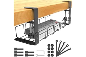 SURFOU Gestione dei cavi sotto il vassoio della scrivania, senza trapano, cestino per cavi da tavolo per ciabatte e cavi, senza viti, morsetto organizer per cavi, per casa, ufficio, cucina e scrivanie in