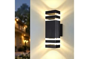 CHENBEN Outdoor Wall Lights Mains Powered IP65 Front Door Lights,Modern Square Outside Wall Lights,Waterproof up Down Outside Light,External Light for House Porch Garden,with GU10 Bulbs,Black