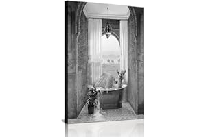 IUNTWEIE Animaux Dans La Salle De Bains Photos, Animaux Noir Blanc Baignoire Image Murale Drôle Impressions Toile Poster Art, Art Mural, Décor à La Maison Minimaliste - Sans Cadre (Animal -1, 40x60cm)