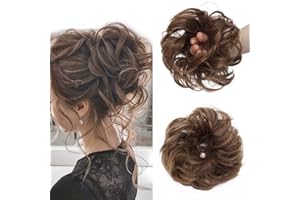 Silk-co Chignon Capelli Finti con Elastico Posticci per Capelli Ciambella 35g Messy Hair Bun Updo Extension Coda-Marrone Chiaro a Biondo Scuro
