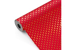 Bobina papel de regalo, rollo grande 62cm x 100m • Color Rojo modelo FLOR DE LIS • Ideal para: Tiendas Negocios Comercios envolver regalos Cumpleaños Baby Shower Bodas Decoración [FP Fiesta Paper]