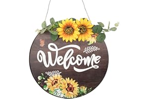 FADCAER Drewniany znak na drzwi wiszący słonecznik powitalny drewniany znak na drzwi z liną drewniana sztuka drukowana tablica dekoracja prezent do kuchni, wejścia, werandy na zewnątrz wewnątrz domu