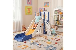 MAMIZO Zjeżdżalnia dla Dzieci, Zjeżdżalnia Wewnętrzna i Zewnętrzna od 1 Roku, Wolnostojąca Zjeżdżalnia z Miejscem do Przechowywania i Teleskopami do Zabawy, Zjeżdżalnia Ogrodowa, Niebiesko-żółty