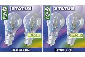 4 x STATUS 42W (=55W-60W) BC B22 B22d GLS Eco Halogen Classic Energy Saving Light Bulbs, Dimmable Lamps, Bayonet Cap, 630 Lumen, Mains 240V Standard Globes