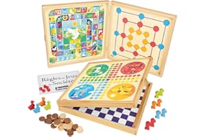 Jeujura- Coffret Classiques Petits Chevaux l’oie Dames marelle-yams-421-50 Règles-4 Plateaux de Jeu et pions en Bois-2 à 6 Joueurs, 8119