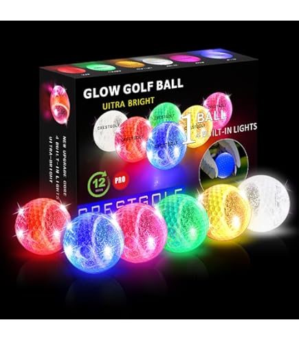THIODOON Golfbälle mit 7 Farben, die im Dunkeln leuchten, wechselt ständig und der Timer setzt jeden auffälligen LED-Golfball zurück, 48 Stunden Akkulaufzeit, leuchtender Golfball für Nachtgolfen, 6