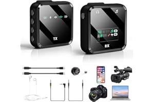 BraveKoi Lavalier Mikrofon Wireless,Professionelles kabelloses Lavalier-Mikrofon 2.4 G Drahtloses Mikrofonsystem für iPhone/Android/PC/DSLR Kamera/Camcorder/Vlog/Laptop(1 TX + 1 RX)