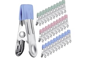 Phoetya 30Pcs Stainless Steel Clothes Pegs,Multifunctional Non-Slip Metal Laundry Pegs Clothes Pins Clips for Sock, Shoes, Towel, Food Sealing, Photos