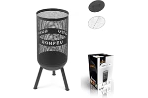 Brasero Exterieur - BonFeu BonVes - Brasero Barbecue avec Grill - Barbecue Plancha - Brasero pour Jardin (Noir, Ø 34 cm)