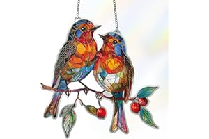 CUOFOL Crystal Bird Sun Catcher,Stained Glass Kit Sun Catcher,Hanging Garden Ornaments Outdoor,2D Flat Sparkling Garden Hanging Ornaments,Glass Ornaments for Windows,Crystals Art Gift for Lovers(twos bird)