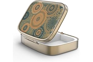 HION Portapillole con Specchio Retro 2 Scomparti P-ortapillole in Bronzo Rettangolare o Vitamine, Olio di Pesce, Integratori, Pillole Contenitori（Retro Mandala）