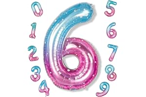 ISNDARE Meerjungfrau Luftballon Zahl 6 Mädchen, 101 cm XXL Regenbogen Blau Rosa Folienballon 6 Zahlen Geburtstag Ballon, Groß Bunt Helium Zahlenballon 6. Geburtstagsdeko zum Frau Kindergeburtstag Party Deko