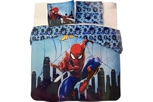 ARLIS Parure Housse de Couette Spiderman en Coton 2 Personnes, Parure de lit Réversible 240x220 cm, 2 Taies d'oreiller 65x65 cm, 100% Coton (Parure de lit Spiderman 2 Personnes, 240 X 220 Cm)