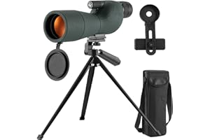 SWTGTEM Cannocchiale, 25-75x60 Cannocchiale con Treppiedi, ED FMC Ottica Bak4 Prisma IPX7 Impermeabile Telescopio Spotting Scope con Smartphone Adapter per Tiro a Segno, Birdwatching, Caccia