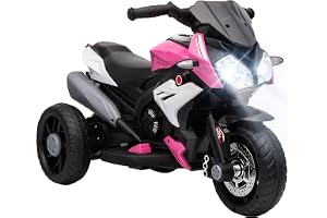 HOMCOM Elektro Kindermotorrad mit Musik für 3-5 Jahre 3 km/h Rosa+Weiß