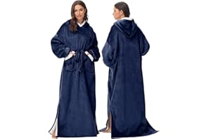 ‎FEELJAM FEELJAM Decke mit Ärmel Pullover Decke Hoodie, Kuscheldecke mit Ärmeln und Kapuze Erwachsene Ganzkörperdecke als TV Decke Navy blau, 80 x 180 cm