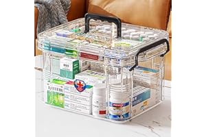 Sightday Medicine Storage Box,Household Medicine Storage Box Organiser,Double Layers First Aid Box,Multi Grid Portable with Lid Medication Cabinet for Home(Transparent-S)