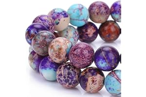 YOLEV 45-47 Pezzi Perline di Diaspro Blu Viola Perline di Pietre Preziose Naturali di Sedimenti Marini Reali 8mm Tonde Colorate per Collane Bigiotteria Braccialetti Fai Da Te Creazione di Gioielli