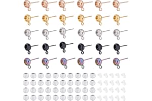 DICOSMETIC 120 Pieza de 5 Colores de Acero Inoxidable para Hacer Pendientes de Oro/Oro Rosa/Negro/Arcoíris Color Pendientes de Tuerca con Lazo para Hacer Pendientes