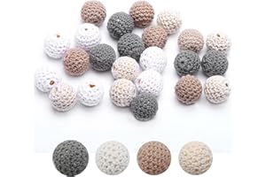 COSSWE Gehäkelt Holzperlen，24 Stück Häkelperlen Gehäkelt Holzperlen mit Loch Runde Gehäkelte Perlen Auffädeln Handgefertigt Holzkugeln Häkelperle für DIY Schmuck Dekorationen Halskette Armband(grey-20mm)