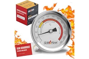 Grillfürst BBQ Lid Therm 260 - Termometro da Incasso per Barbecue, affumicatore o affumicatore, Ø 6,5 cm