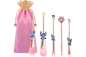 WINRIC Stitch Makeup Brush Set,5Pcs with Storage Bag Cartoon Theme Cosmetic Eyeshadow Face Cosmetic Brushes for Powder Eyeshadow Blushes Lips Gifts for Girl Women Birthday Gifts (Style 2)