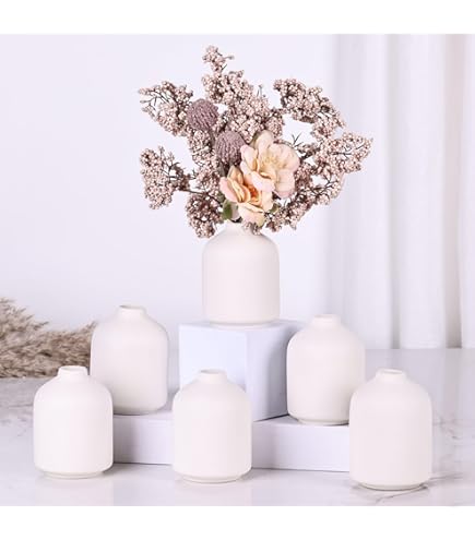 Lot De 4 Vases En Céramique Beige - Taille Mixte Pour Fleurs Fraîches Ou Séchées - Décoration Minimaliste Maison