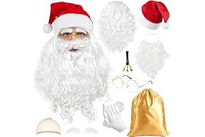 iZoeL Santa Claus Costume Accessories - Father Christmas Costume for Men & Women - Santa Claus Hat Father Christmas Beard and Wig Hairy & Bag - Christmas Fancy Dress Set