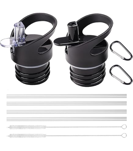 Sxutop 4 Pièces Couvercle Paille Noir Avec Pailles - Bouchons Gourde Étanchéité Parfaite Pour Bouteilles D'Eau Sport