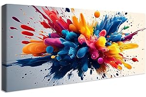 HALFLEMART Marco de Madera Grandes Cuadros Decoracion Salon Modernos Colorido Spray de Pintura Lienzo Decorativo Moderno Rojo Amarillo y Azul Abstracto Pintura Cuadros Decorativos Salon Dormitorio 50x120cm