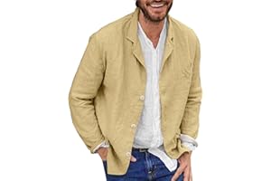 Beokeuioe Chaqueta Deportiva Sakko Hombre Casual Blazer Verano Traje de Lino Abrigo de un solo pecho Ajuste Holgado Botón Formal Traje de Negocios Chaquetas Adecuado para Fiesta