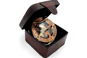 KHUMYAYAD Bussola meridiana realizzata a mano in ottone, completamente funzionale, con custodia in vera pelle