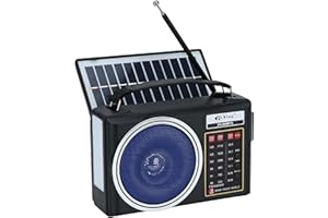 LYCHEE Radio Am/FM/SW Bluetooth Retro portátil y compacta con Panel Solar, iluminación LED portátil, batería Recargable, Reproductor MP3 Compatible con Tarjeta TF/USB (Azul)