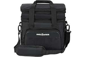 INSMEER 20L Bolsa Nevera Plegable, 30 Lata Bolsa Almuerzo Bolsa Térmica Bolsa Picnic Grande, 2 Capas Bolsa Almuerzo Hombres Pequeña para Picnic/Camping/BBQ/Oficina/Exterior, Negro
